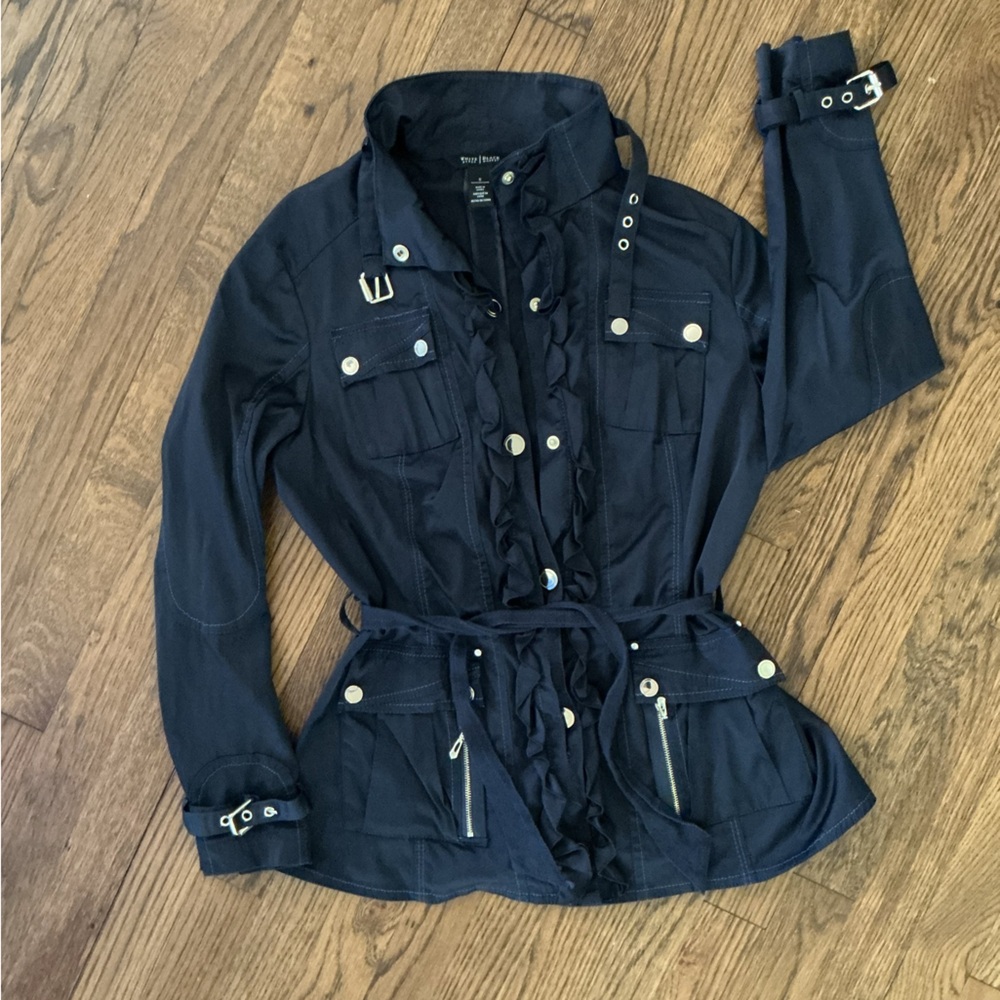 White House Black Market Navy Utility Jacket with Belted Waist